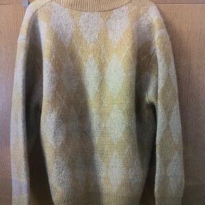 Men's Argyle Cardigan Sweater - Yellow and Cream